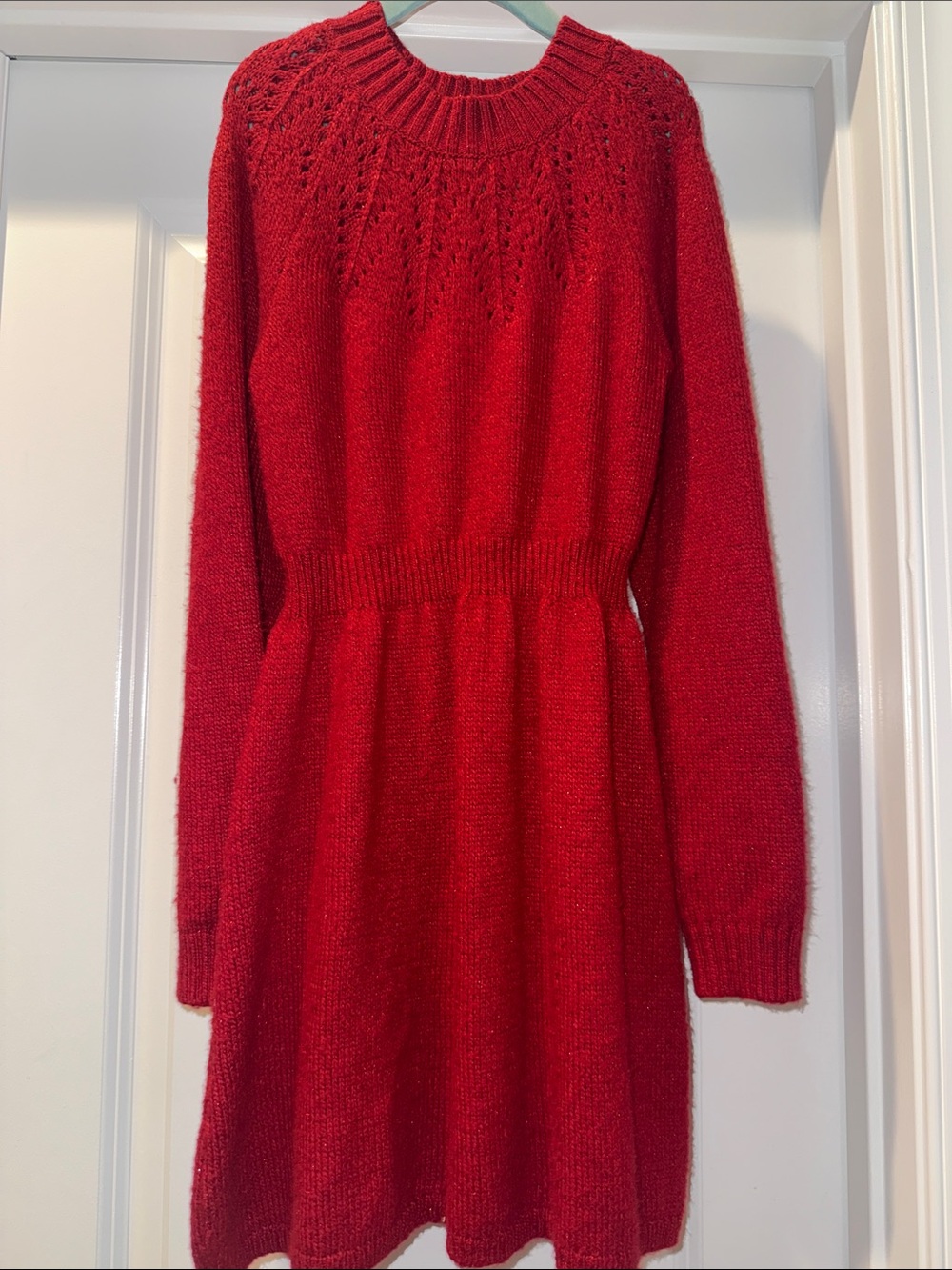 Cat & Jack Red Knit Eyelet Yoke Sweater Dress